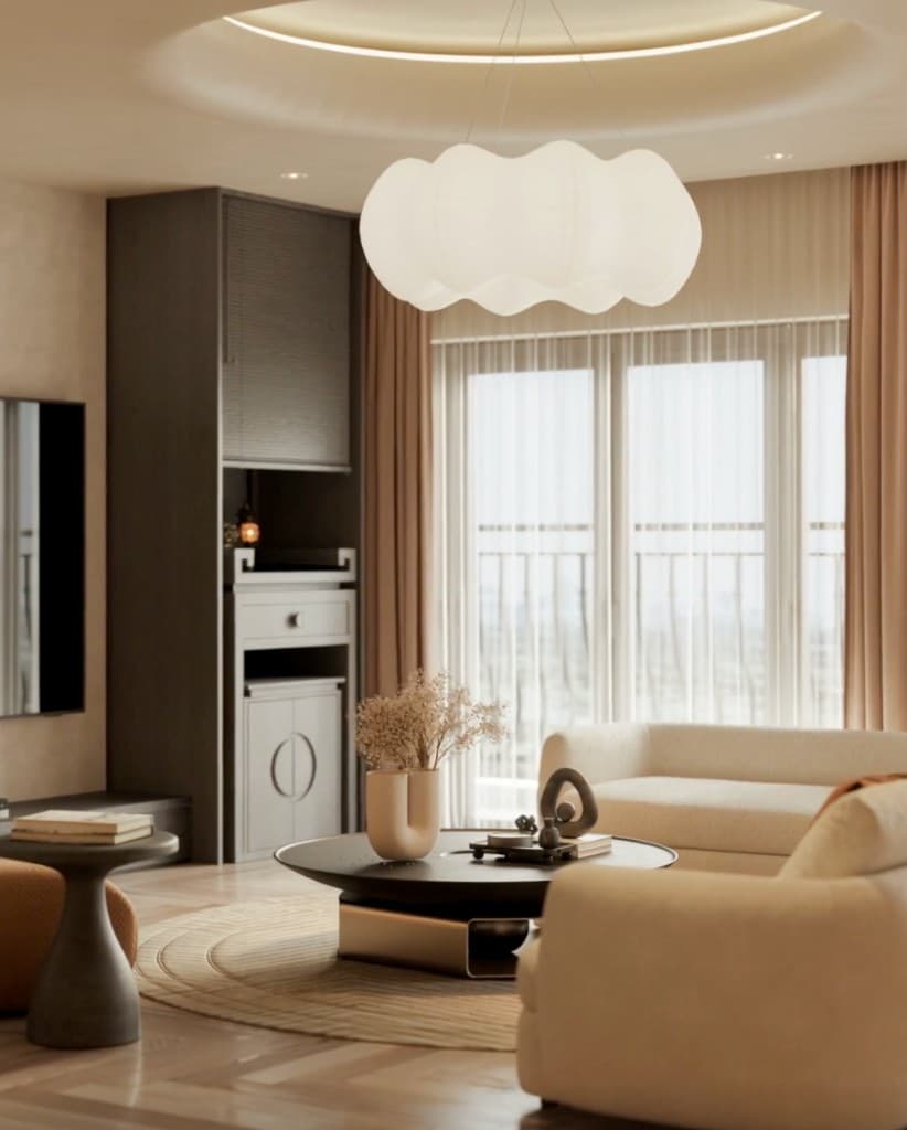 Warm minimalist living room interior